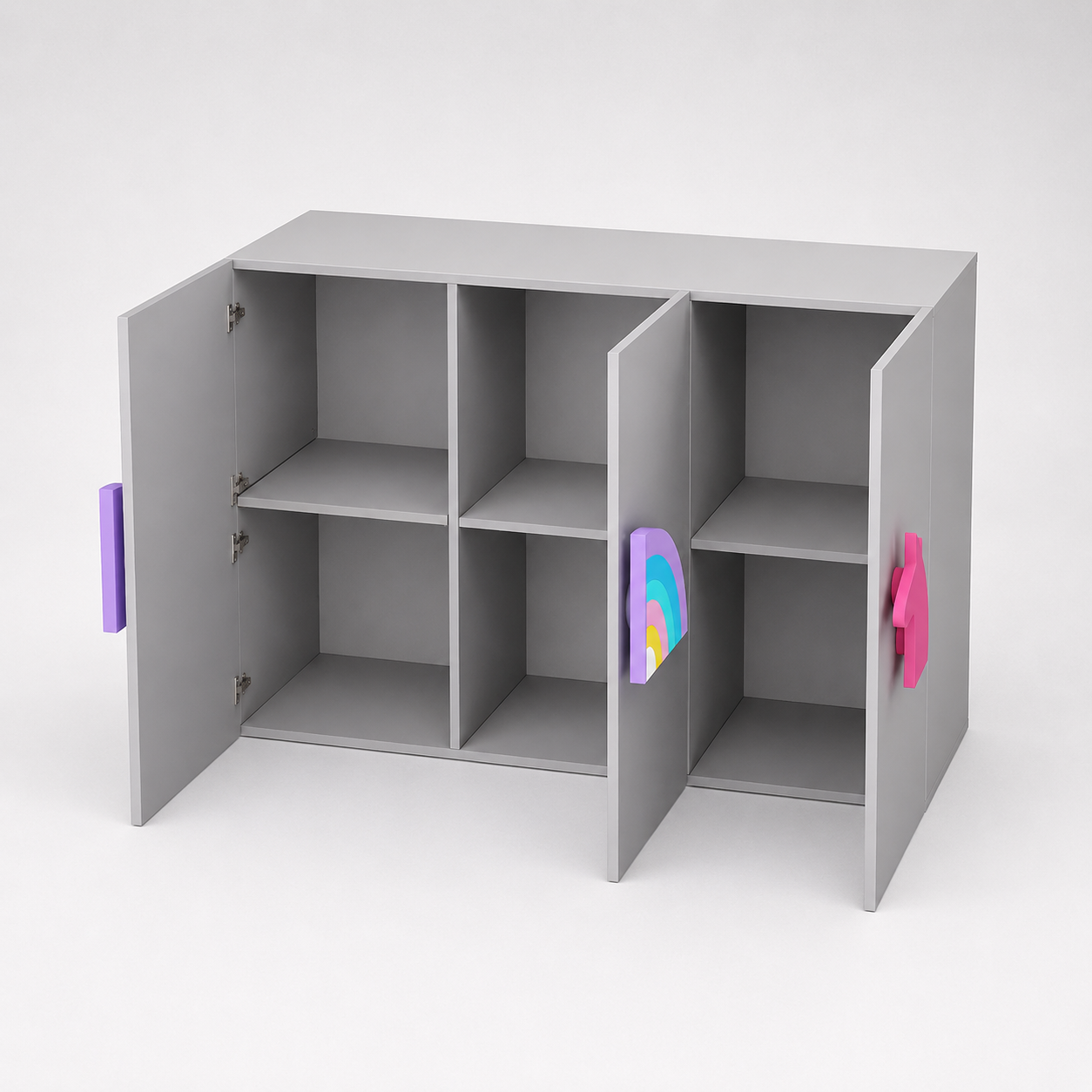 Kids Storage Cabinet in White with Double Door Storage, Rainbow & Unicorn Organizer for Kids Bedroom, Nursery, Playroom & Study Area
