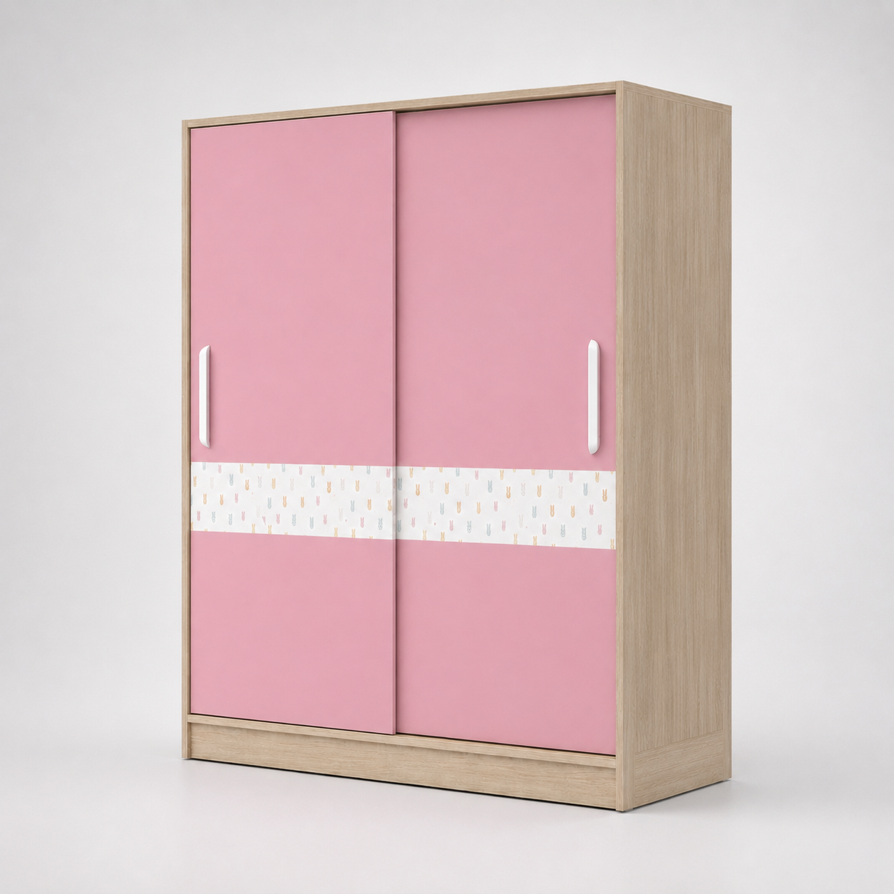 Kids Wardrobe in Wooden & Pink Finish with Sliding Doors, Hanging Storage & Shelves for Kids Bedroom, Nursery & Playroom