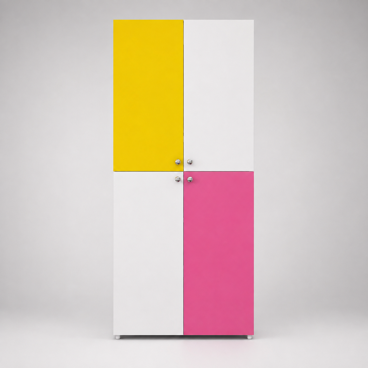 Kids Wardrobe in White with Yellow & Pink Double Door Storage for Kids Bedroom, Nursery & Playroom
