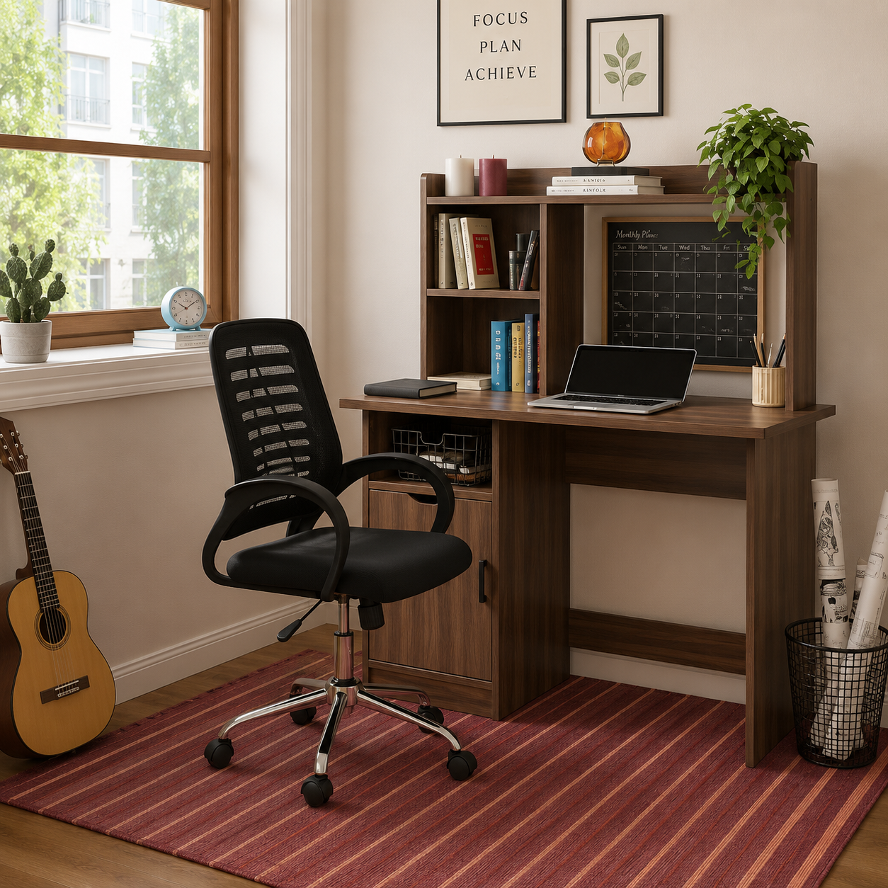 Home and Study Table Made In Particle Board and Drawers & Book Self and Classic Walnut Finish