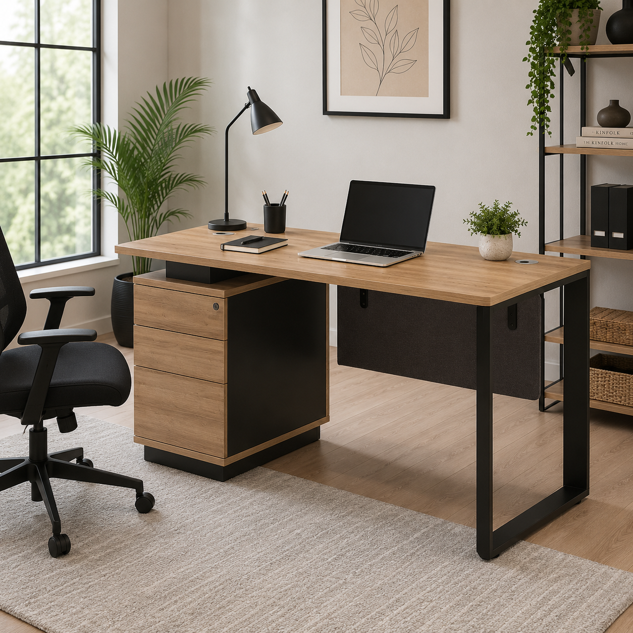 Home and Office Computer Table Made In Environment Grade Engineered Wood and Natural Wood Finish Laminate With Metal Legs