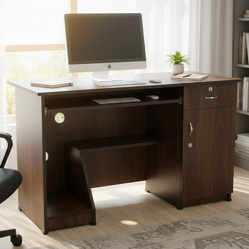Office Desk and Computer Table with Keyword Tray and CPU Space Made In Engineered Wood