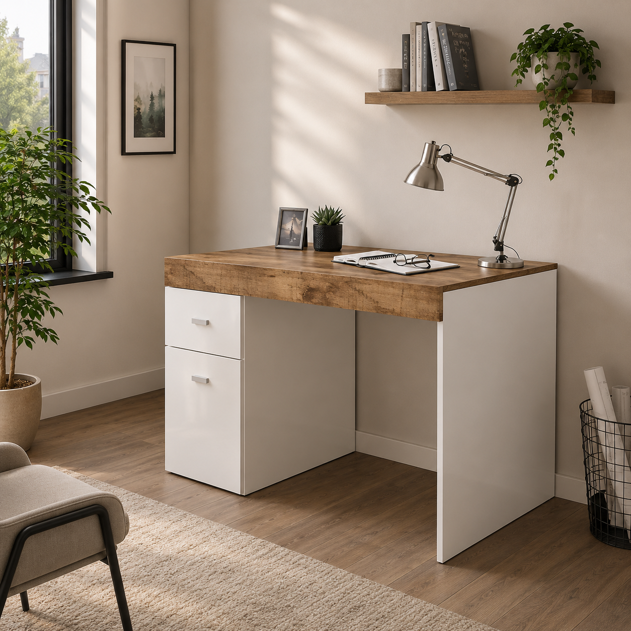 Computer Table Made In MDF and Top Surface Sliding, One Drawer and 1 Storage Contemporary Glossy White Finish
