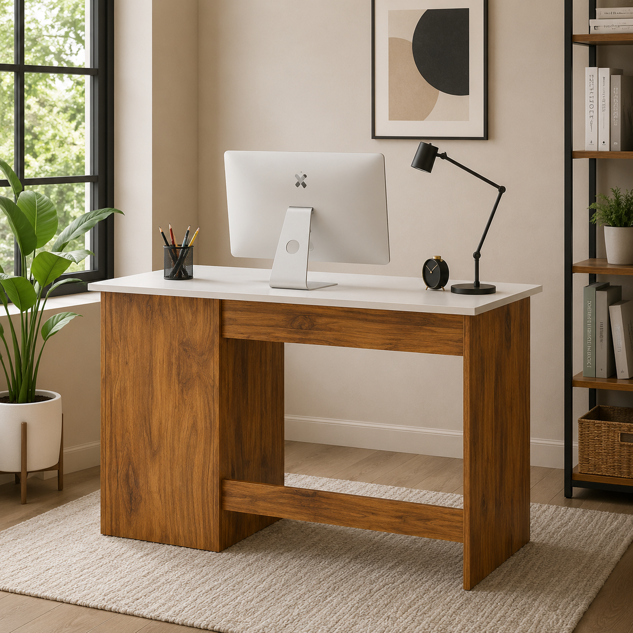 Computer Table with Spacious Worktop, Storage Shelves, and Modern Design for Home and Office Use