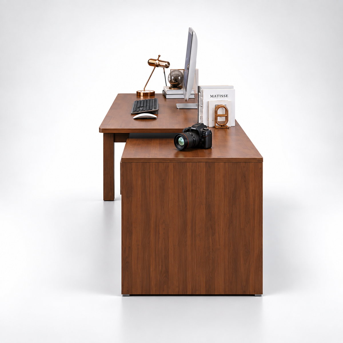 Modern Wooden Computer Table and Study Desk with Side Storage, Open Bookshelves and Drawer for Home Office and Workstation