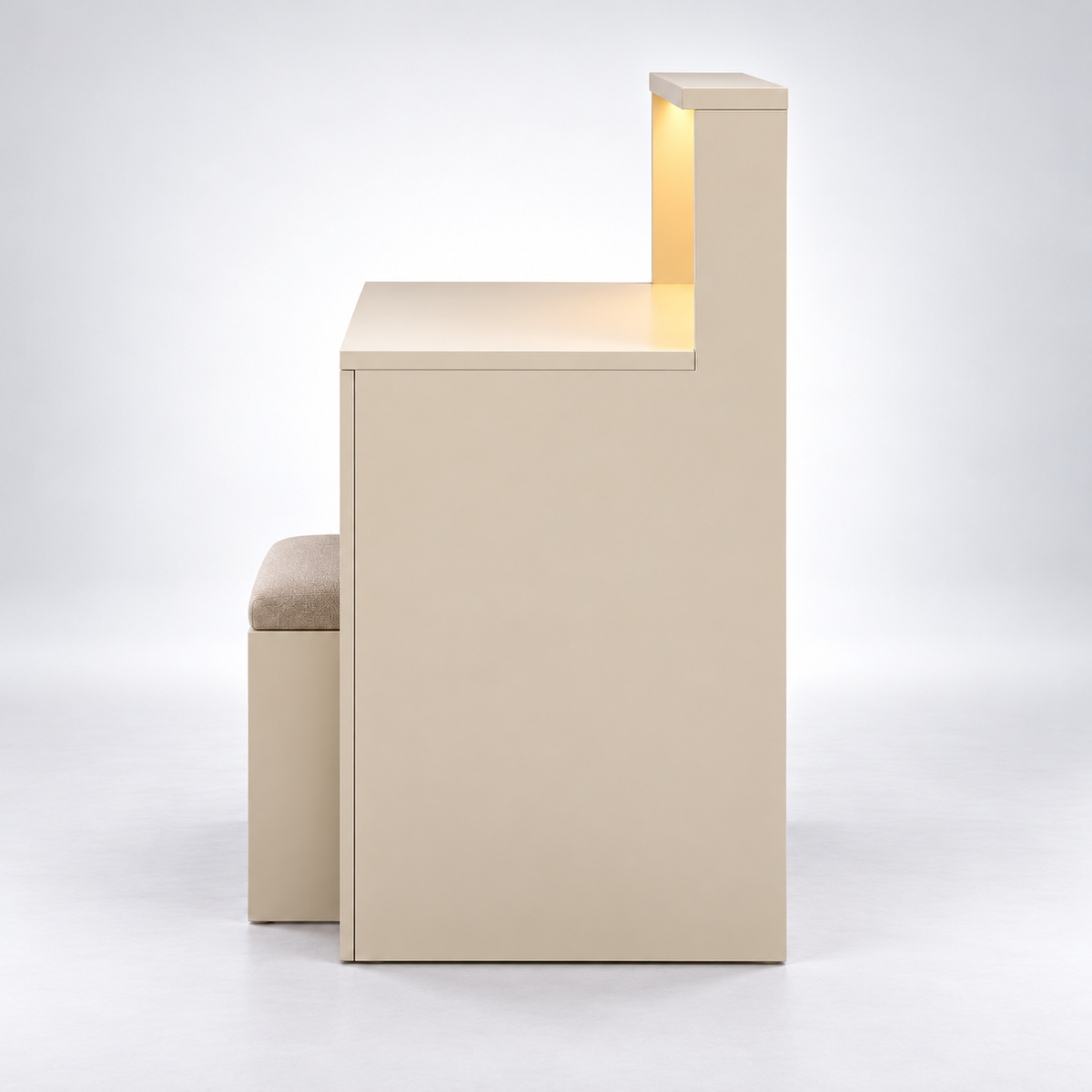 Modern Multifunctional Dressing Cum Study Table with LED Lighting, Storage Drawer, Side Cabinet, Open Shelves & Stool for Bedroom