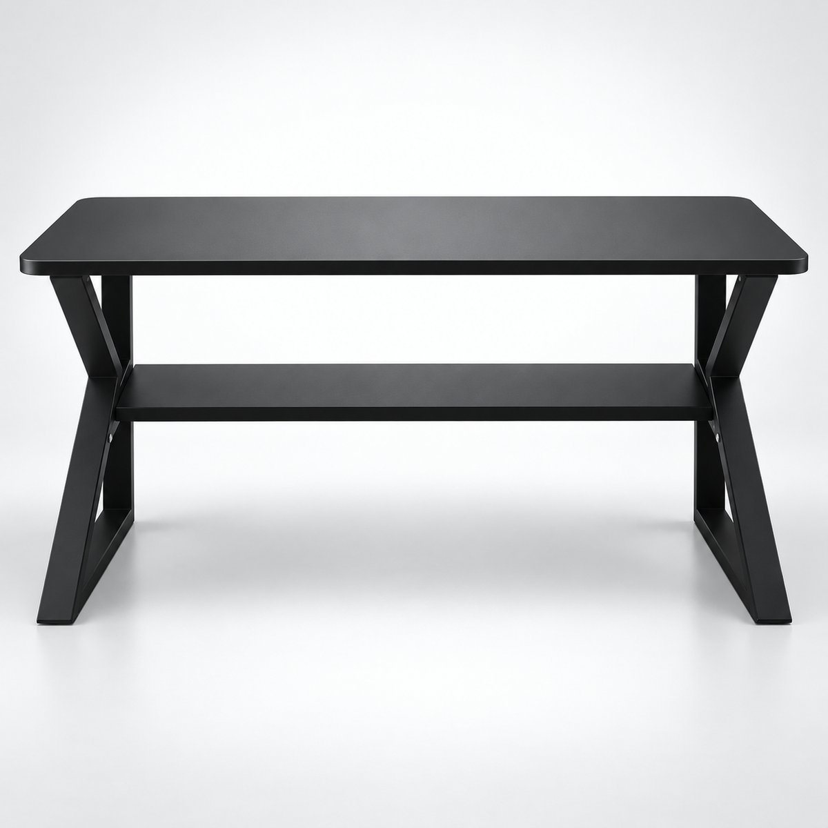 Modern Computer Study Table with Spacious Worktop, Open Storage Shelf, X-Shaped Metal Legs & Space-Saving Design for Home and Office