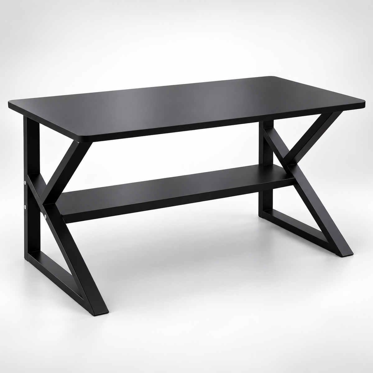 Modern Computer Study Table with Spacious Worktop, Open Storage Shelf, X-Shaped Metal Legs & Space-Saving Design for Home and Office
