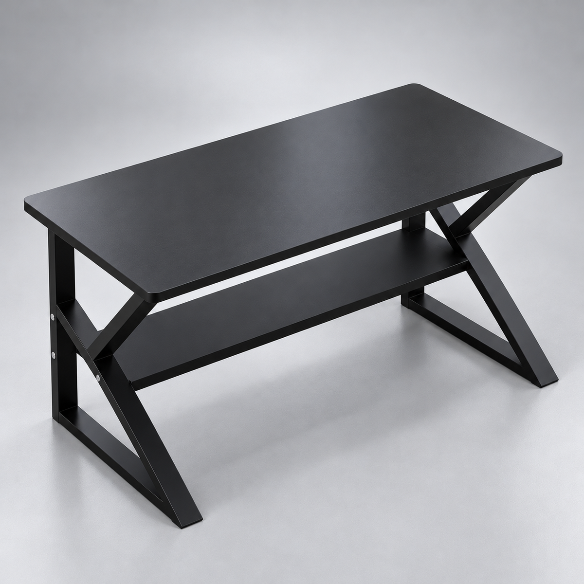 Modern Computer Study Table with Spacious Worktop, Open Storage Shelf, X-Shaped Metal Legs & Space-Saving Design for Home and Office