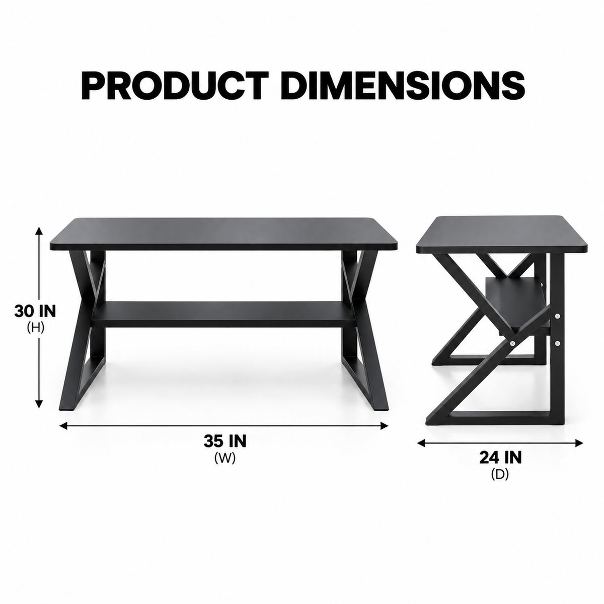 Modern Computer Study Table with Spacious Worktop, Open Storage Shelf, X-Shaped Metal Legs & Space-Saving Design for Home and Office