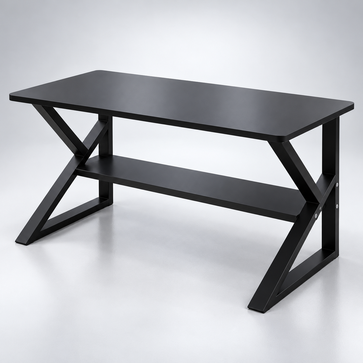 Modern Computer Study Table with Spacious Worktop, Open Storage Shelf, X-Shaped Metal Legs & Space-Saving Design for Home and Office