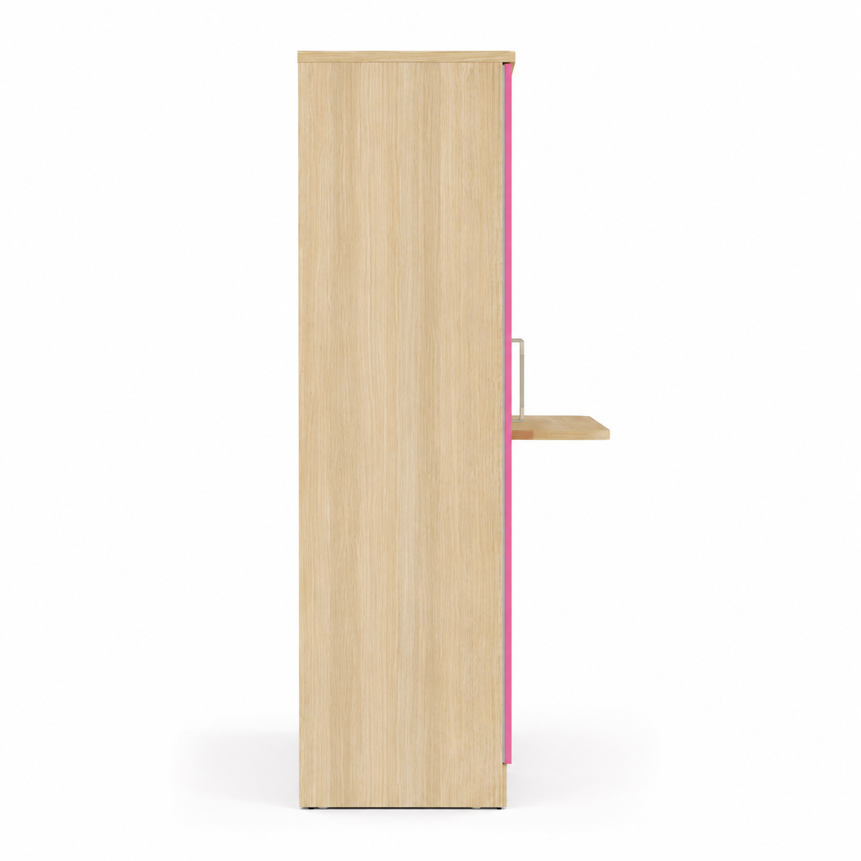 Kids Study Table with Wardrobe and Open Shelves, Pink Door, Wooden Finish for Kids Bedroom, Study Room