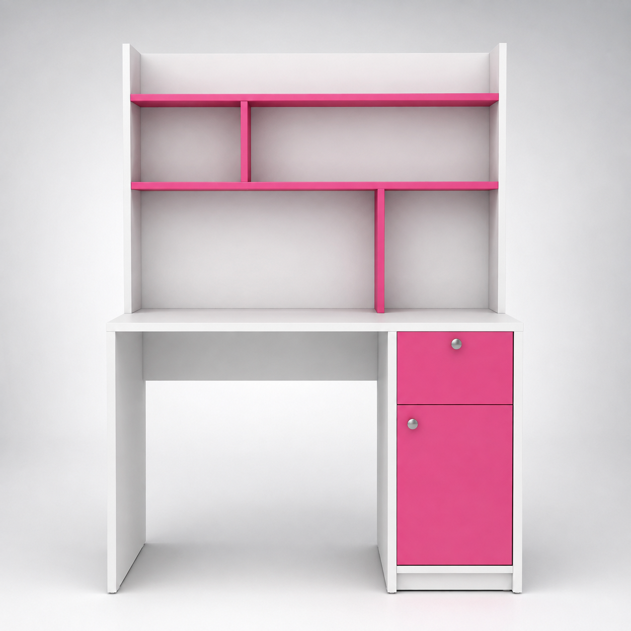 Kids Study Desk in White & Pink with Bookshelf, Drawer & Storage Cabinet for Kids Bedroom, Nursery & Study Area