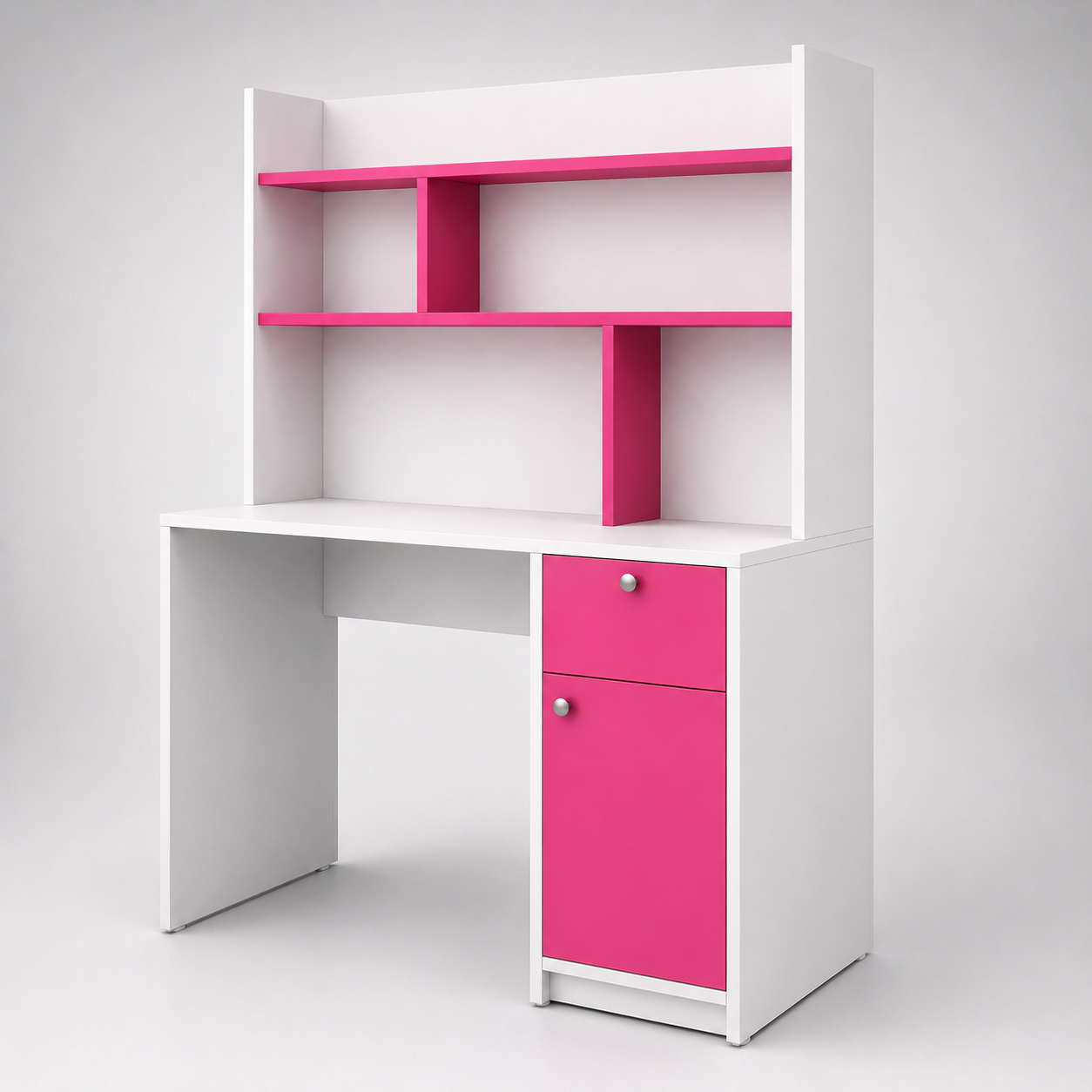 Kids Study Desk in White & Pink with Bookshelf, Drawer & Storage Cabinet for Kids Bedroom, Nursery & Study Area