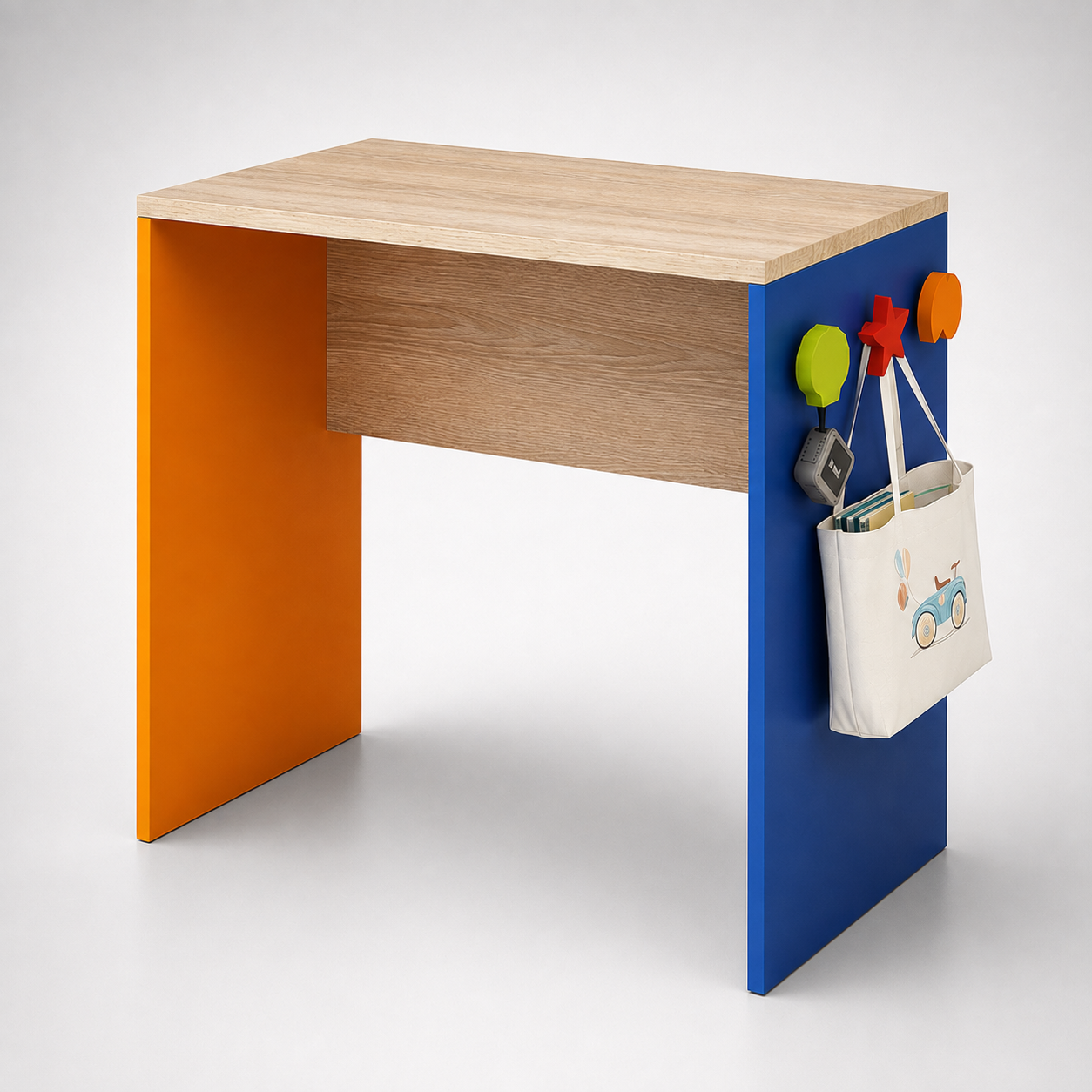 Kids Study Desk in Wooden Finish with Multicolor Side Panels for Kids Bedroom, Nursery & Study Area