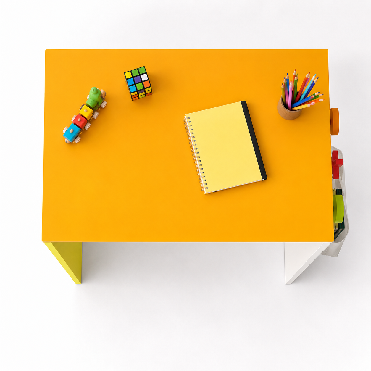 Kids Study Desk in White & Yellow with Orange Panel for Kids Bedroom, Nursery & Study Area