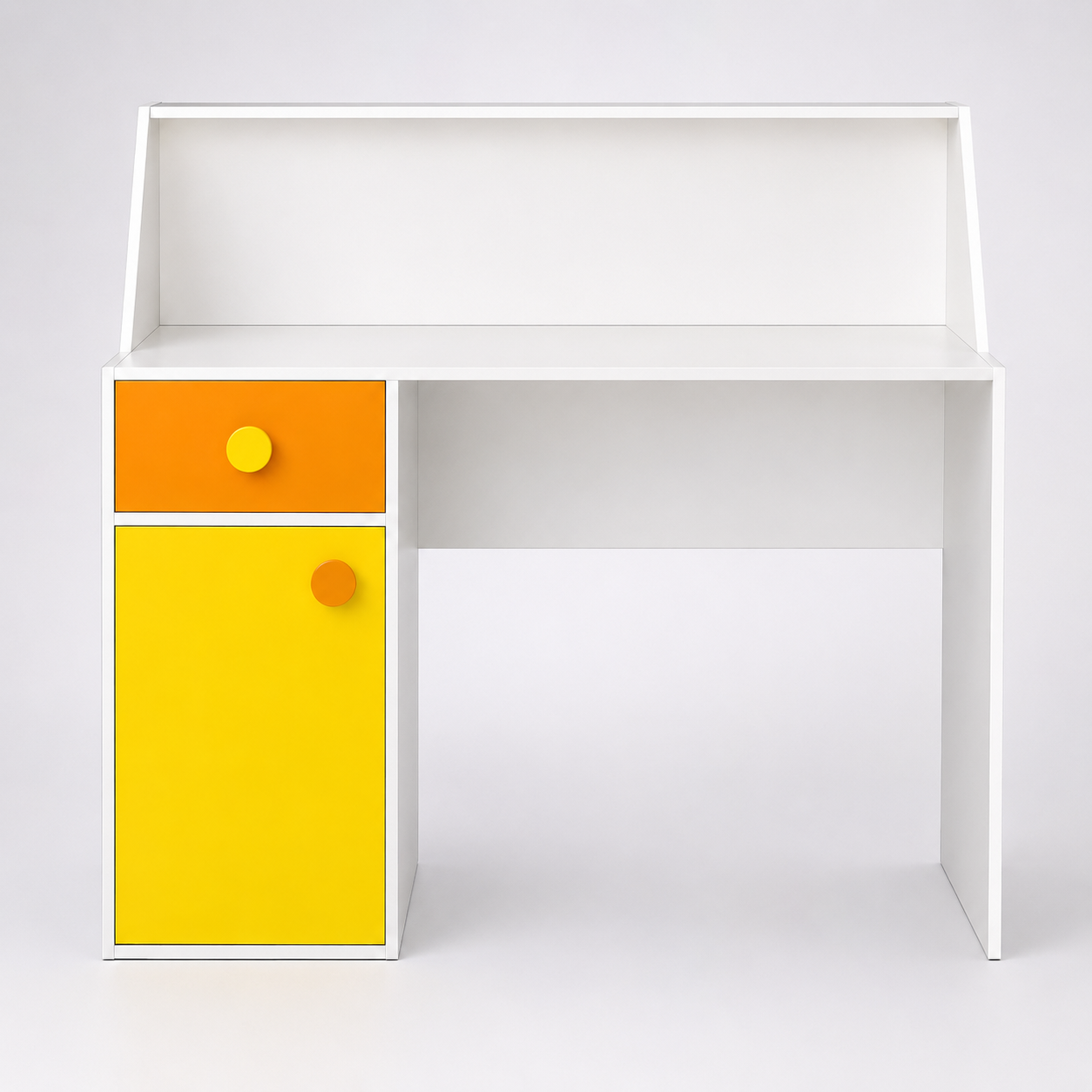 Kids Study Desk in White with Yellow Drawer & Storage Cabinet for Kids Bedroom, Nursery & Study Area