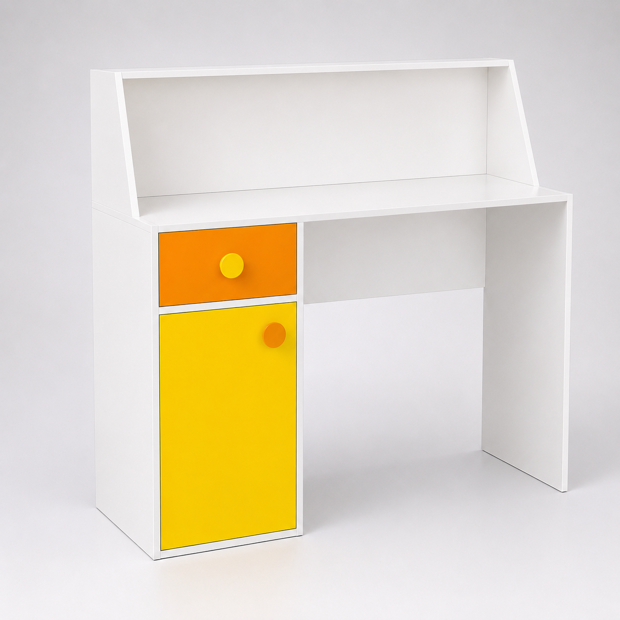 Kids Study Desk in White with Yellow Drawer & Storage Cabinet for Kids Bedroom, Nursery & Study Area