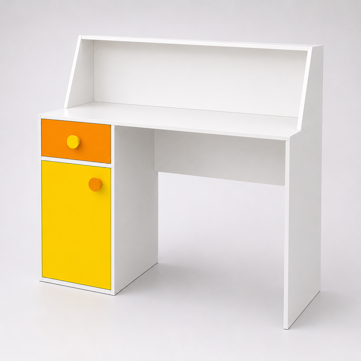 Kids Study Desk in White with Yellow Drawer & Storage Cabinet for Kids Bedroom, Nursery & Study Area