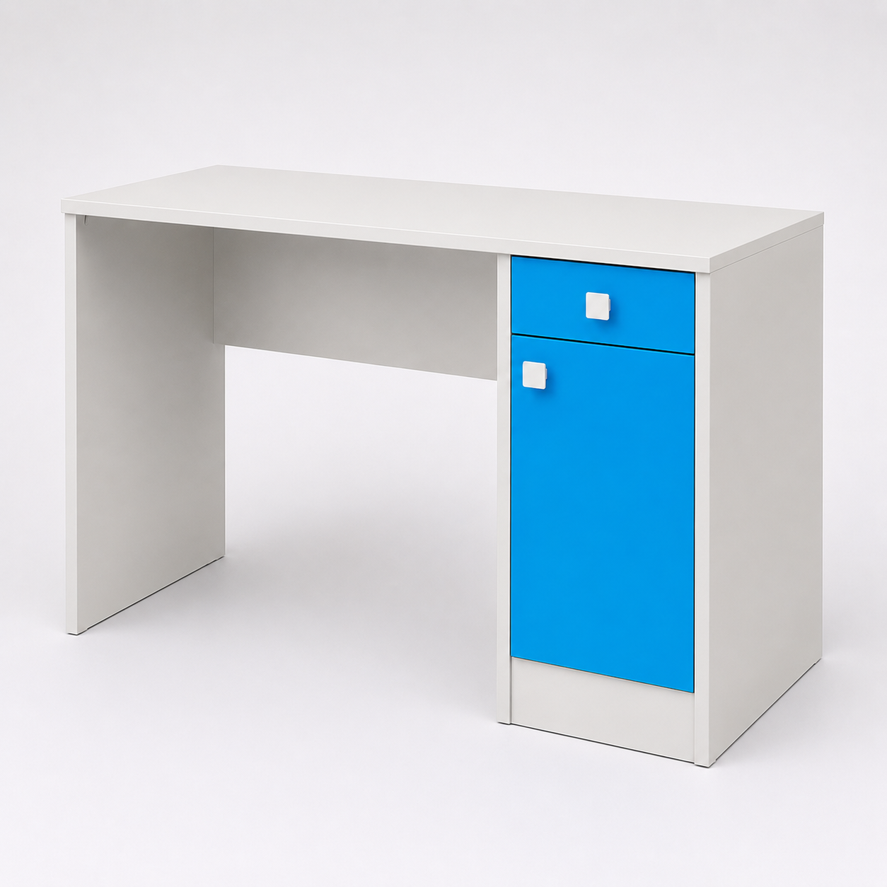 Kids Study Desk in White with Blue Drawer & Storage Cabinet for Kids Bedroom, Nursery & Study Area