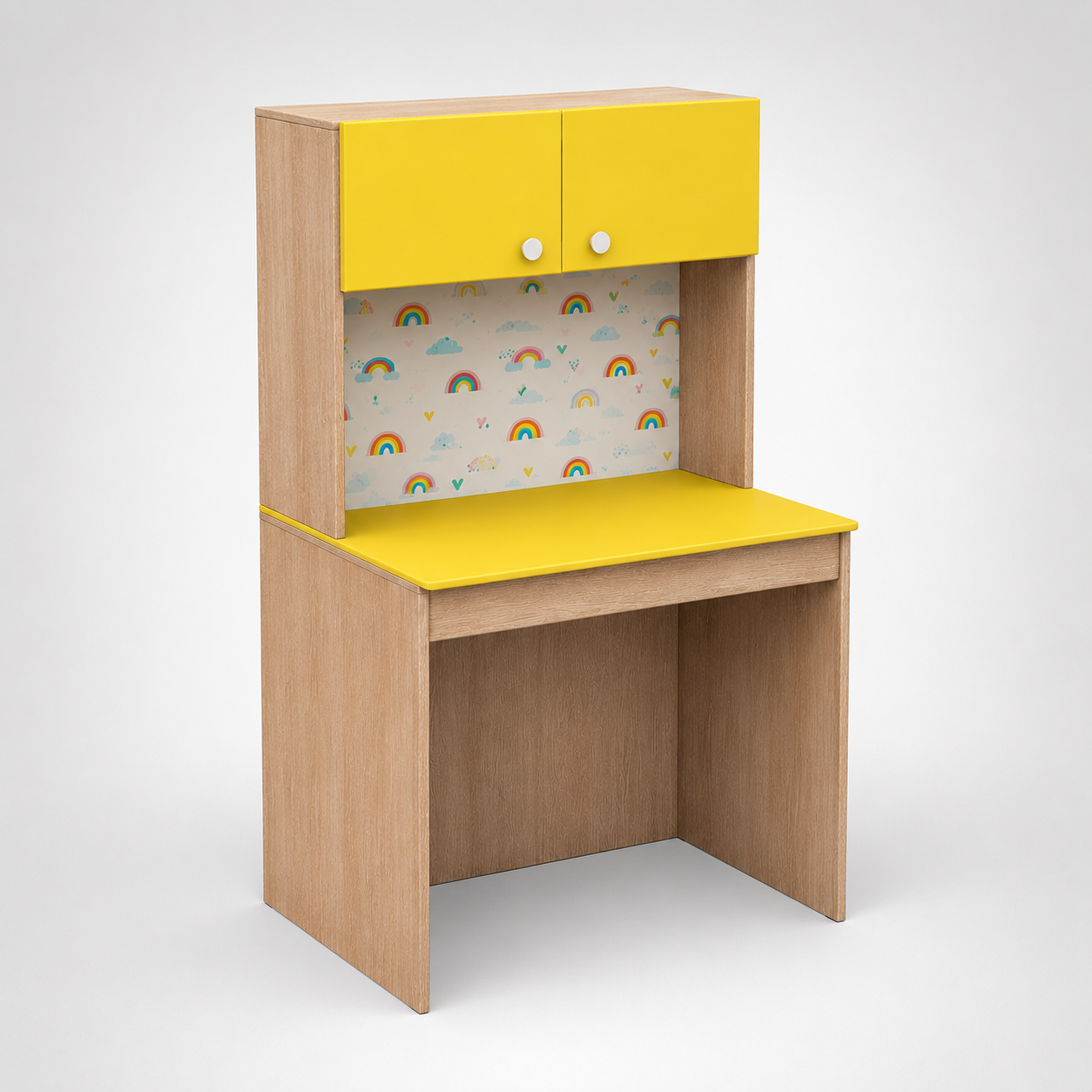 Kids Study Desk in Yellow with Overhead Cabinet & Bookshelf for Kids Bedroom, Nursery & Study Area