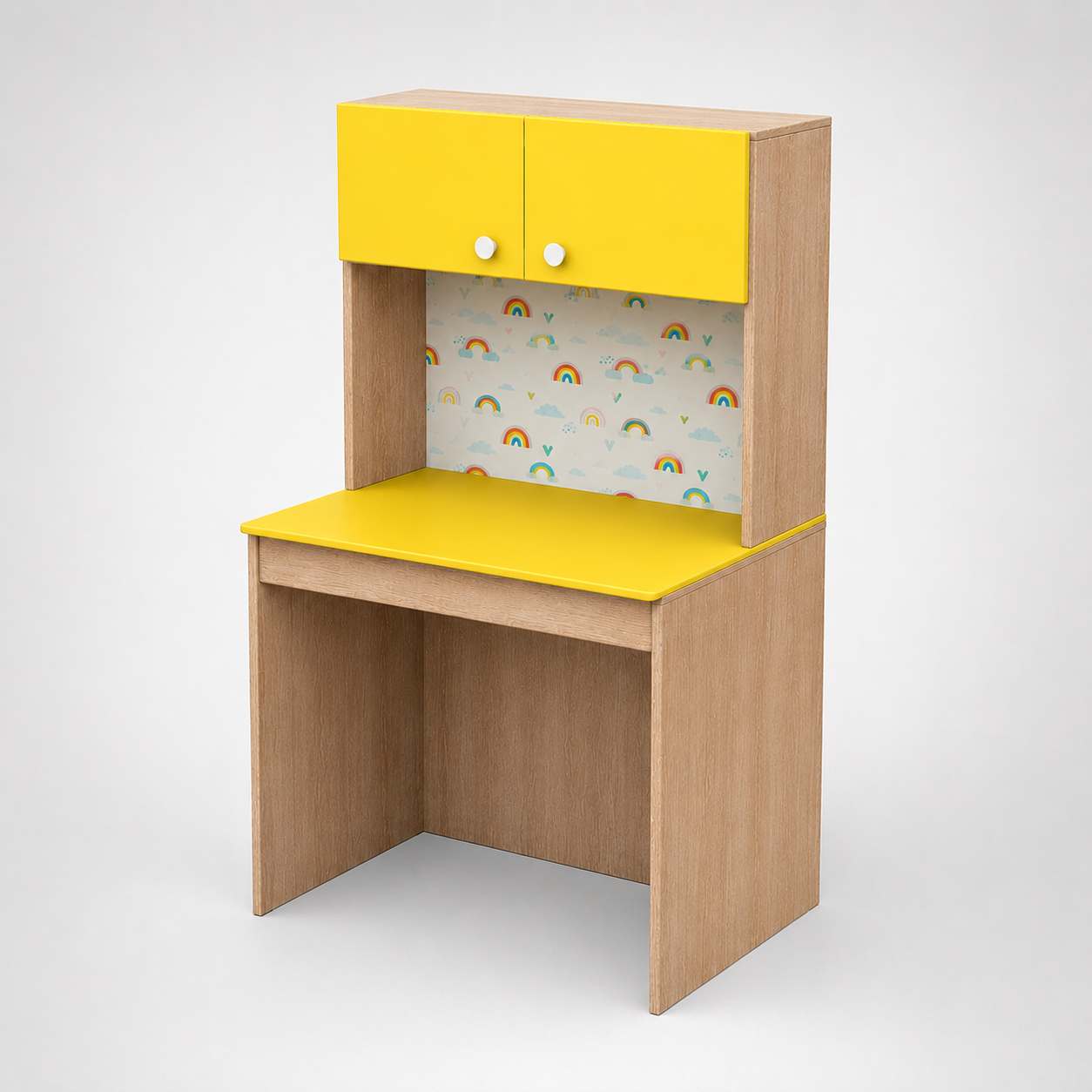 Kids Study Desk in Yellow with Overhead Cabinet & Bookshelf for Kids Bedroom, Nursery & Study Area