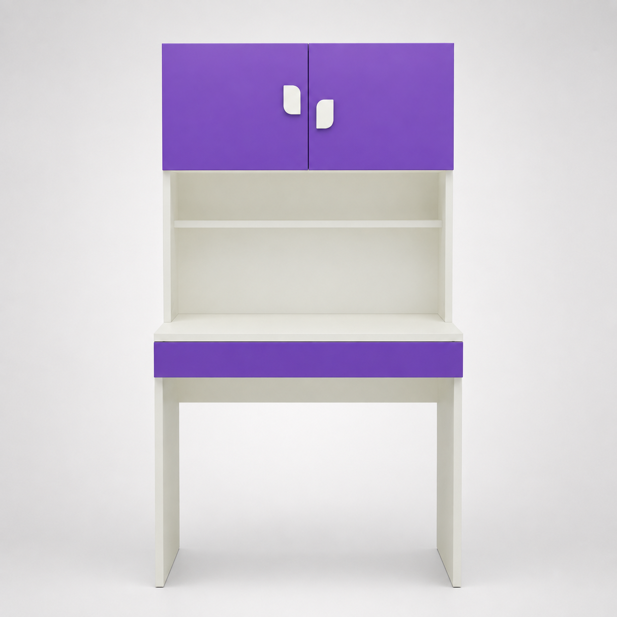 Kids Study Desk in White with Blue Overhead Cabinet & Bookshelf for Kids Bedroom, Nursery & Study Area