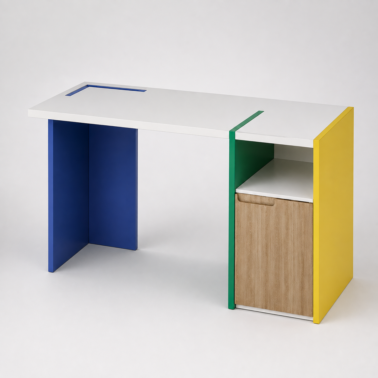 Kids Study Desk in White with Multicolor Storage Cabinet for Kids Bedroom, Nursery & Study Area