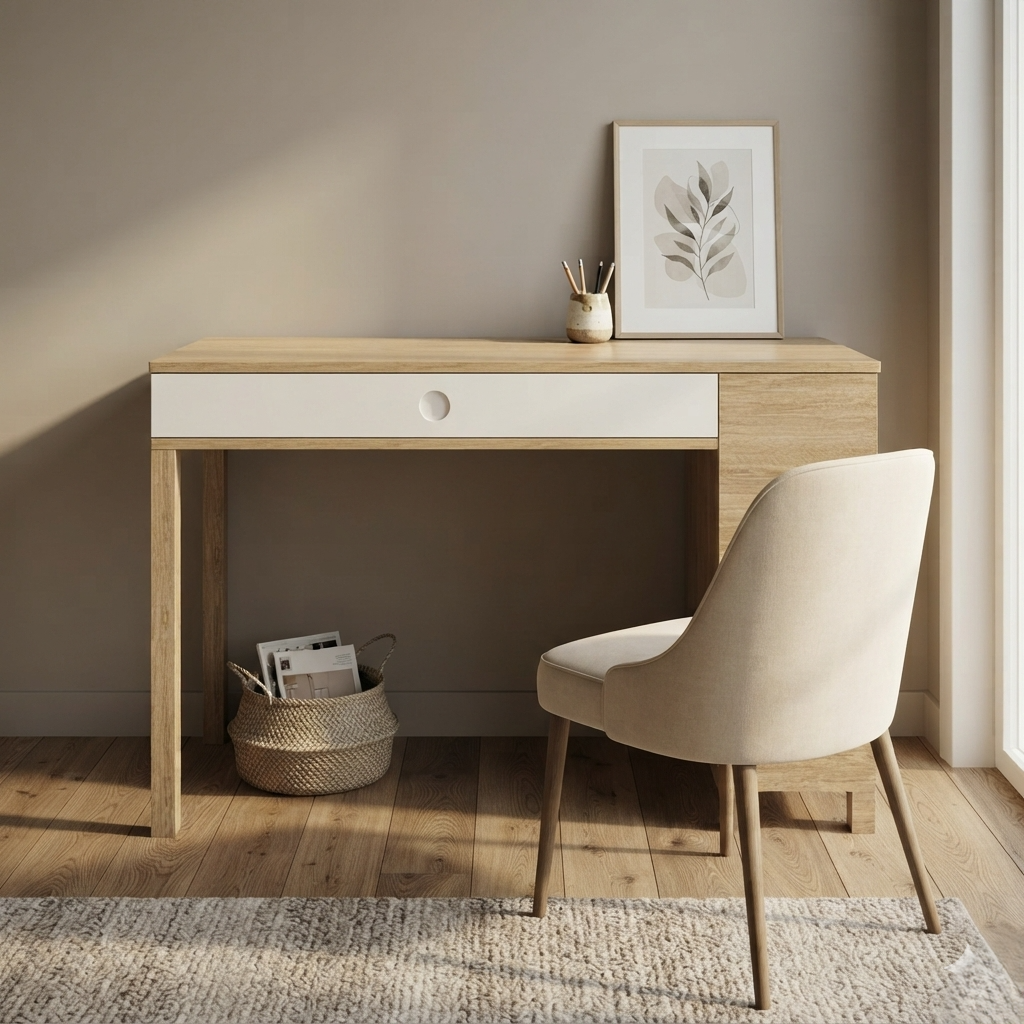 Kids Study Desk in Brown with Drawer & Side Bookshelf for Kids Bedroom, Nursery & Study Area