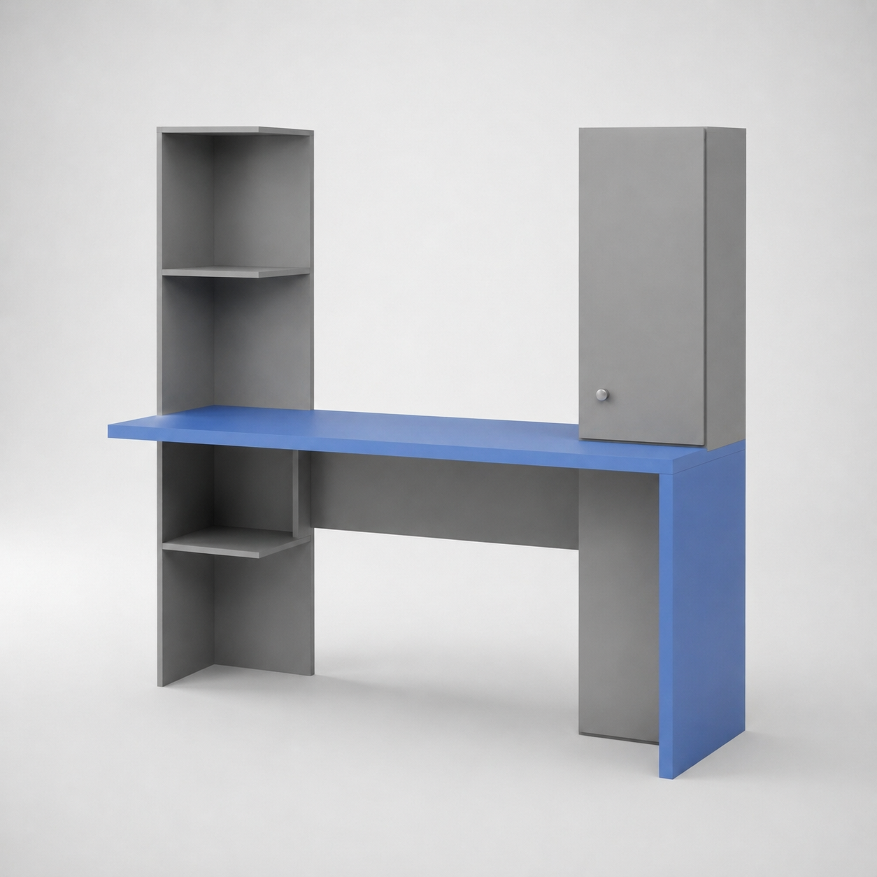Kids Study Desk in Grey & Blue with Bookshelf & Storage Cabinet for Kids Bedroom, Nursery & Study Area