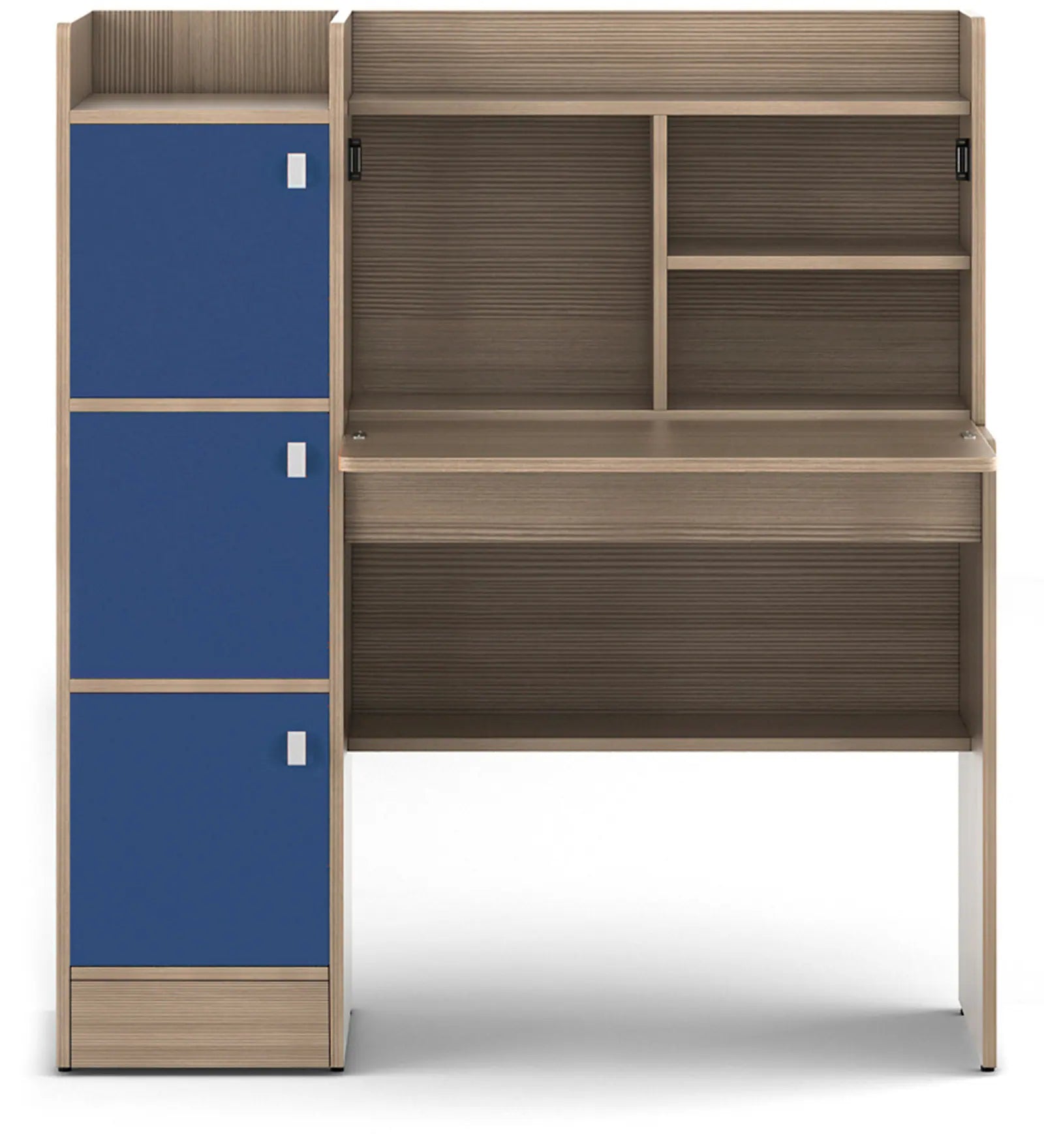 Kids Study Desk in Oak & Blue with 3 Door Storage & Bookshelf for Kids Bedroom, Nursery & Study Area