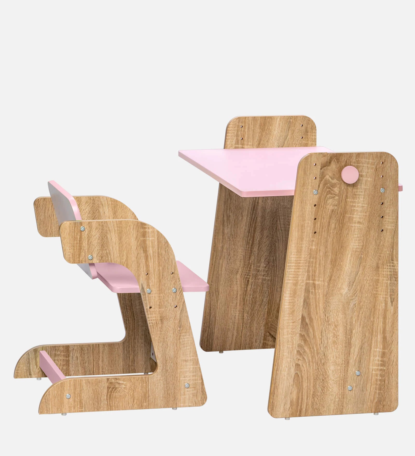 Kids Adjustable Study Table & Chair Set in Oak & Pink for Kids Bedroom, Nursery & Study Area
