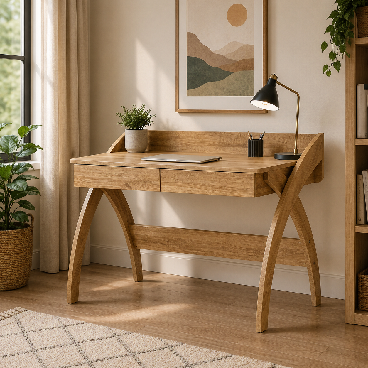 Kids Study Desk in Natural Oak with 2 Drawers for Kids Bedroom, Nursery & Study Area