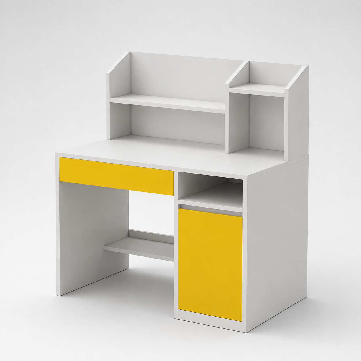Kids Study Desk & Chair Set in White & Yellow with Bookshelf & Storage Cabinet for Kids Bedroom, Nursery & Study Area