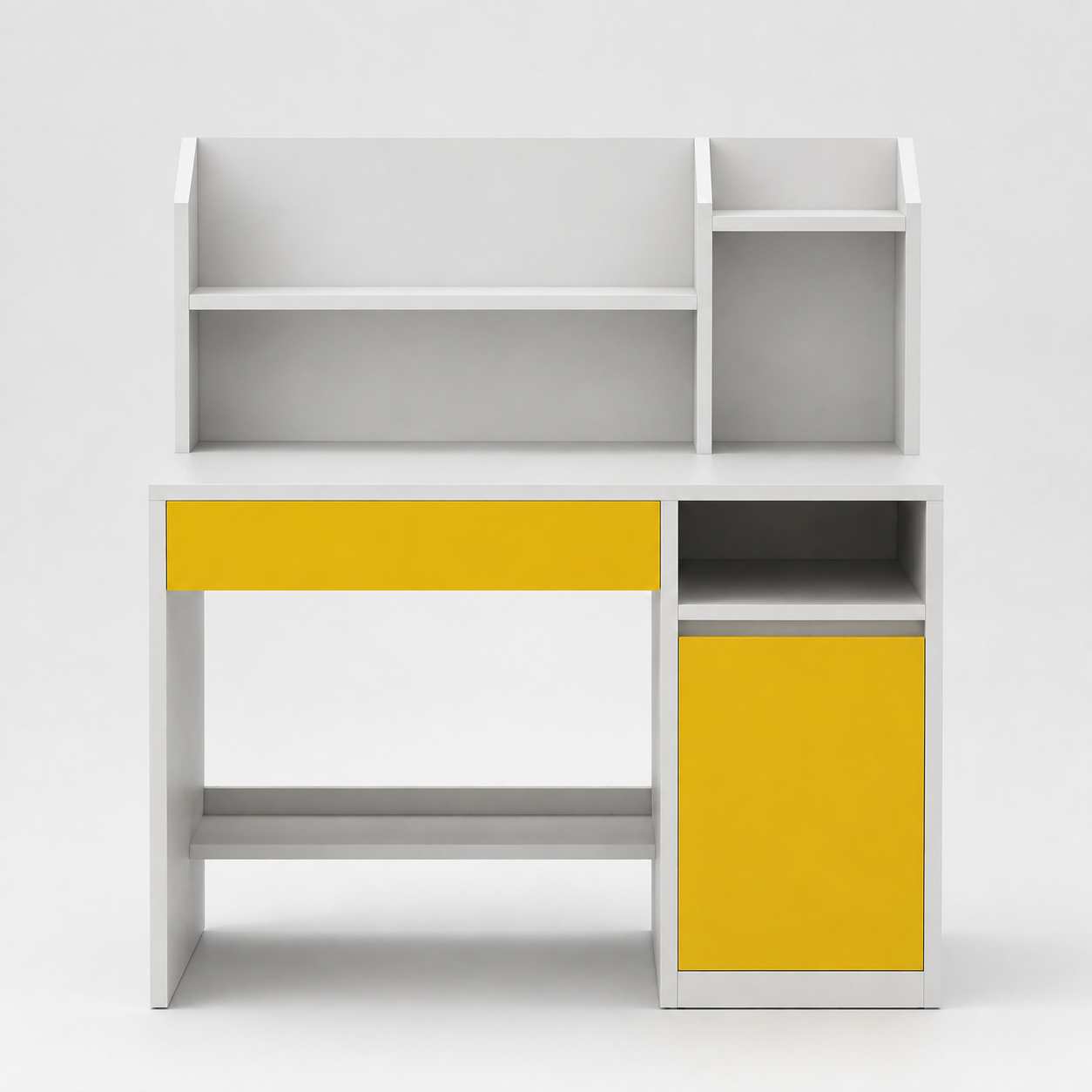 Kids Study Desk & Chair Set in White & Yellow with Bookshelf & Storage Cabinet for Kids Bedroom, Nursery & Study Area