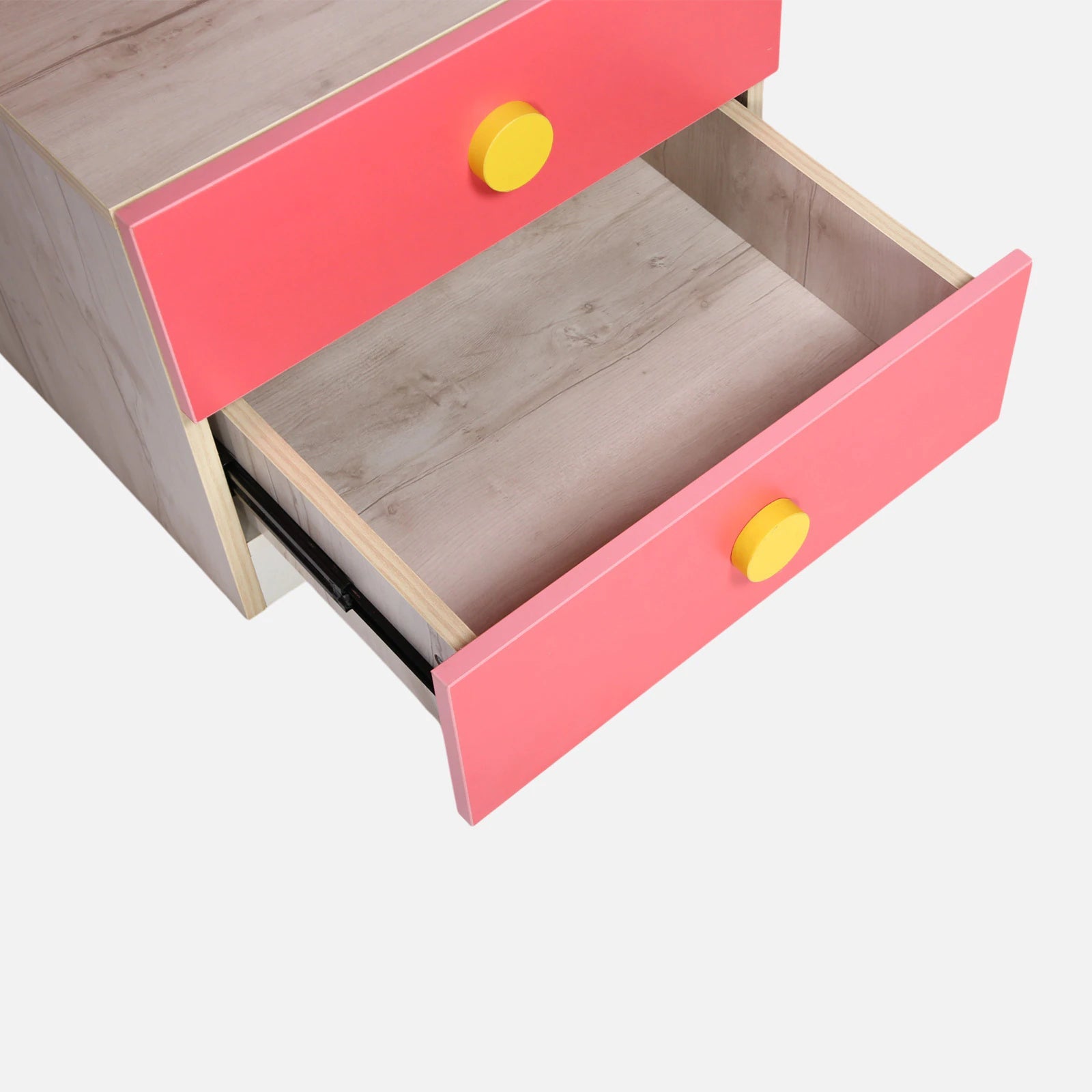 Kids L-Shape Study Desk in Natural Wood & Pink with Bookshelf & 2 Drawers for Kids Bedroom, Nursery & Study Area