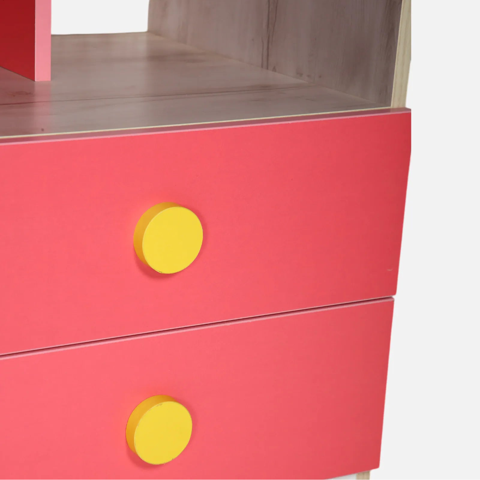 Kids L-Shape Study Desk in Natural Wood & Pink with Bookshelf & 2 Drawers for Kids Bedroom, Nursery & Study Area