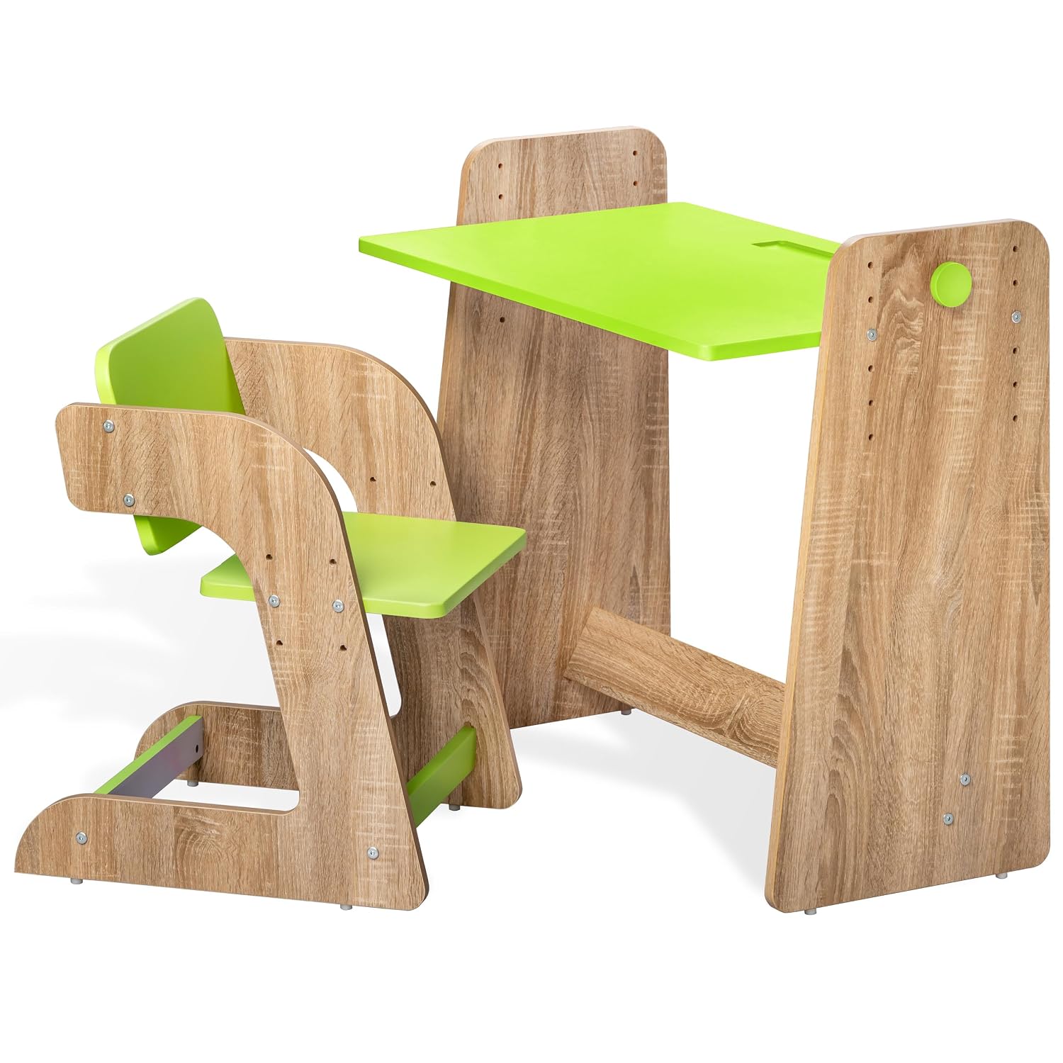 Kids Study Table & Chair Set in Oak & Lime Green for Kids Bedroom, Nursery & Study Area