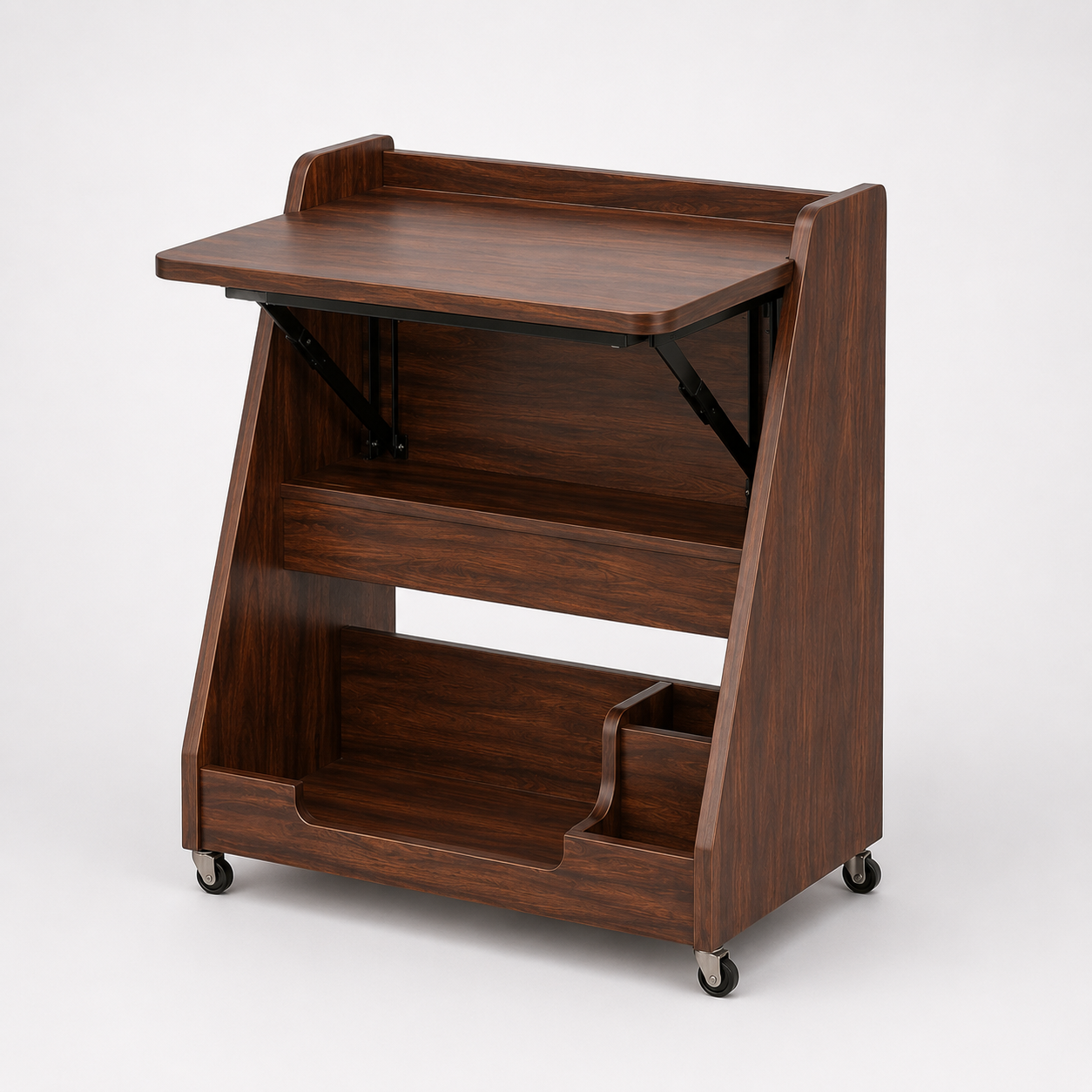 Kids Mobile Study Desk in Walnut Brown with Foldable Writing Surface & Storage for Kids Bedroom, Nursery & Study Area