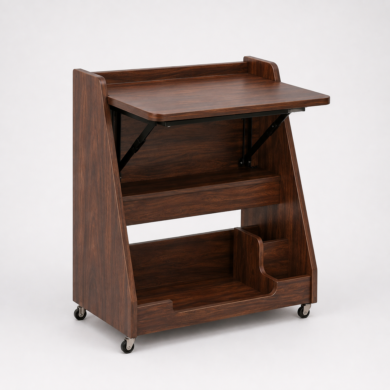 Kids Mobile Study Desk in Walnut Brown with Foldable Writing Surface & Storage for Kids Bedroom, Nursery & Study Area