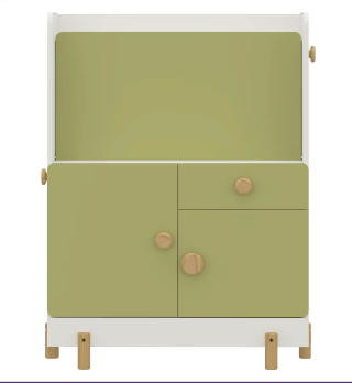 Kids Study Desk in White & Sage Green with Cabinet & Drawer for Kids Bedroom, Nursery & Study Area