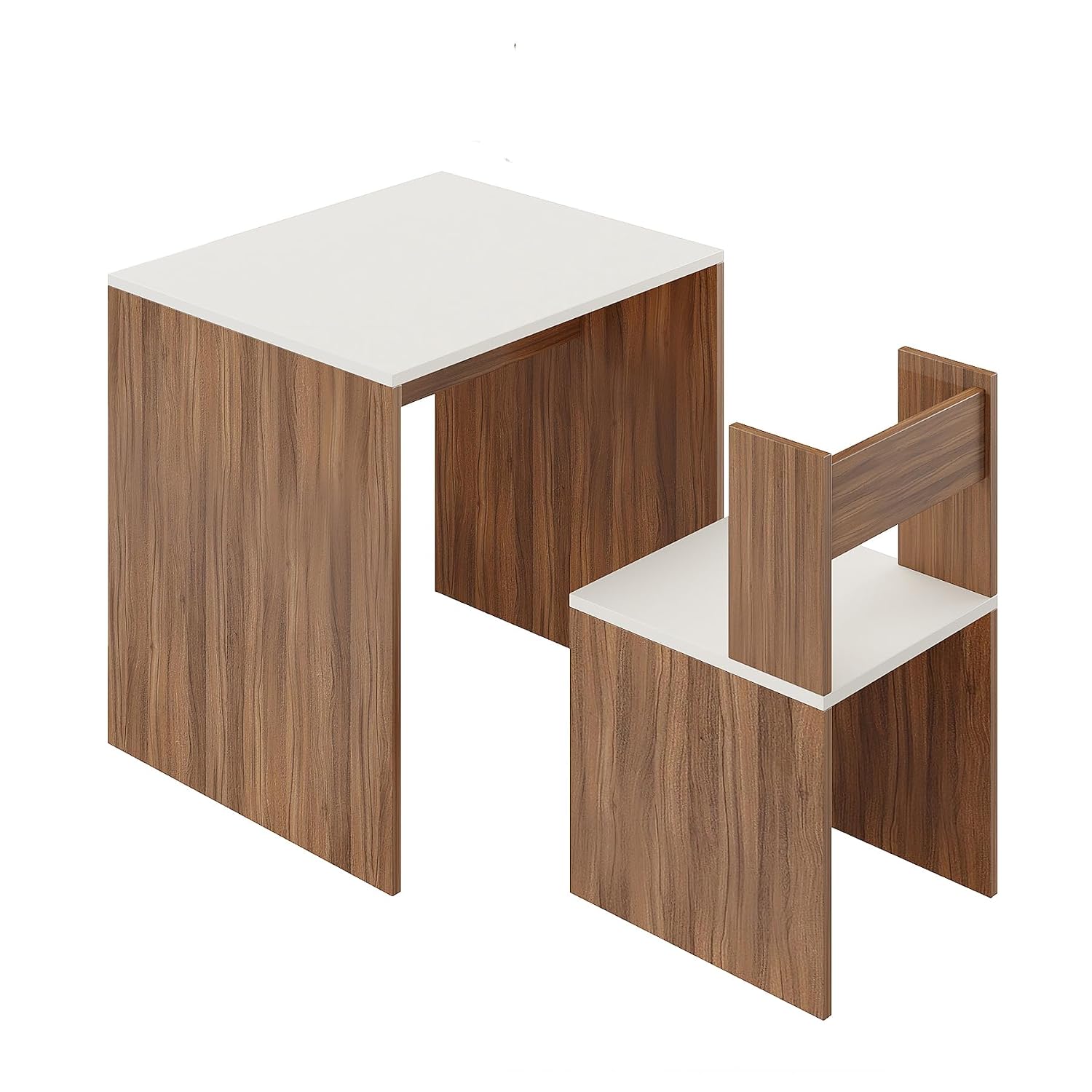 Kids Study Table & Chair Set in Walnut & White for Kids Bedroom, Nursery & Study Area