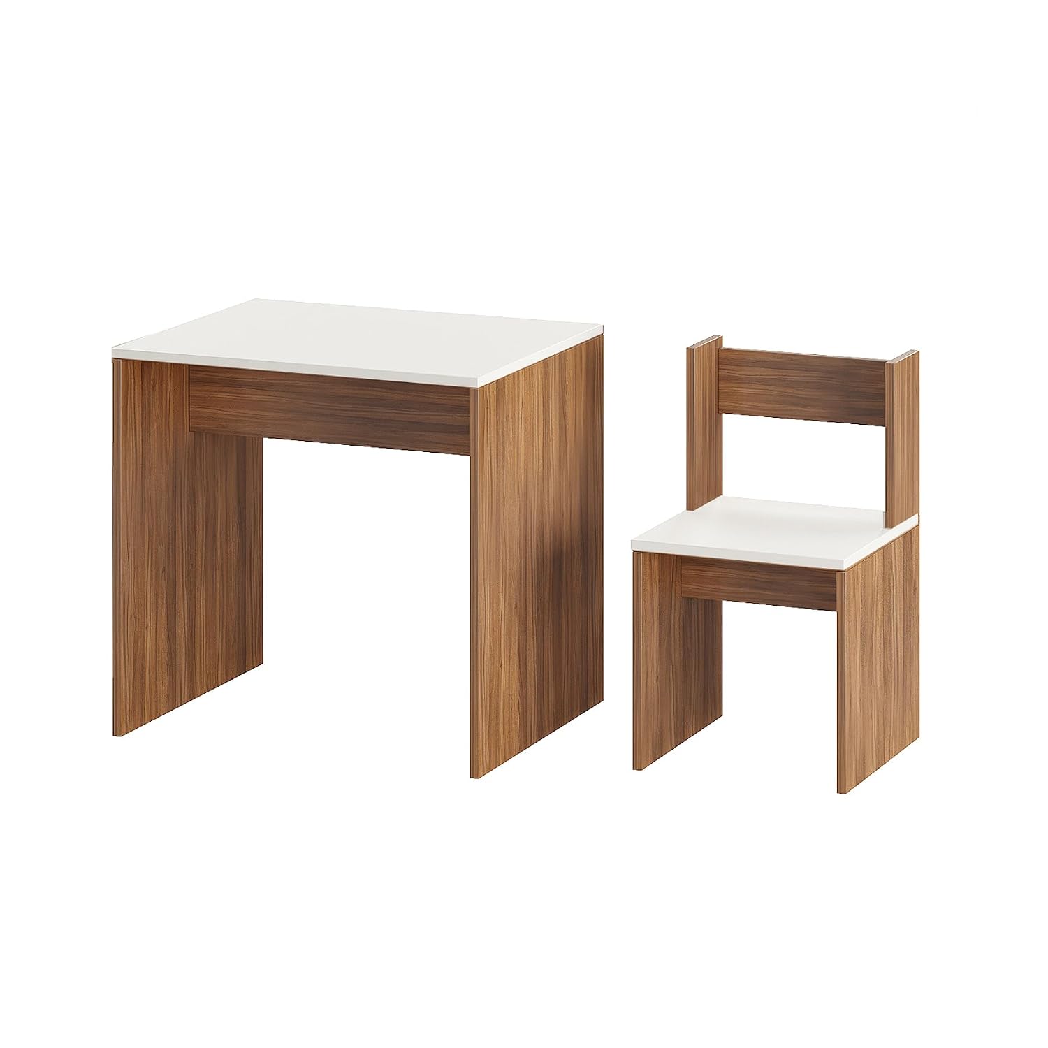 Kids Study Table & Chair Set in Walnut & White for Kids Bedroom, Nursery & Study Area