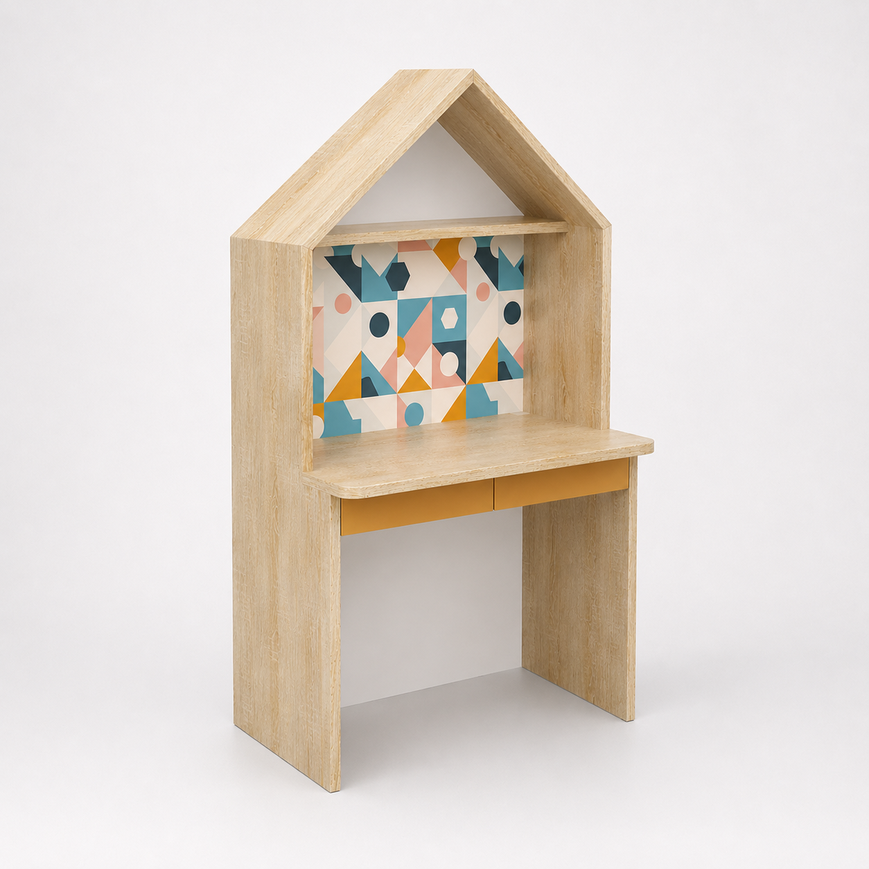 Kids House Study Desk in Natural Oak with Writing Table for Kids Bedroom, Nursery & Study Area