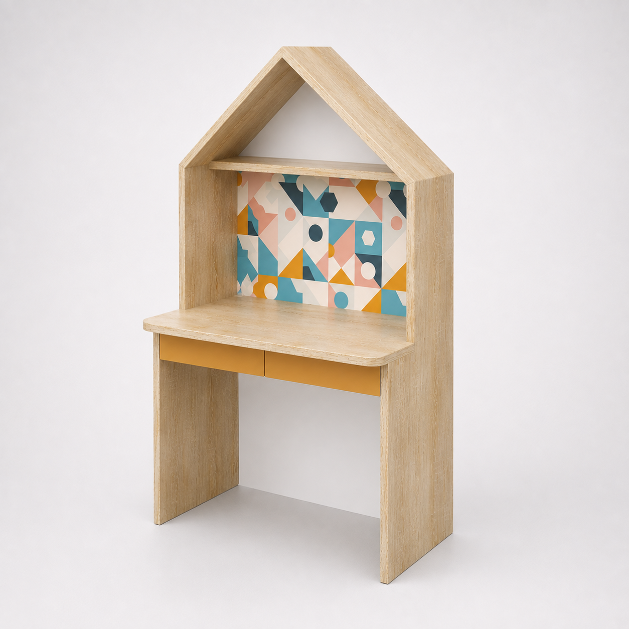 Kids House Study Desk in Natural Oak with Writing Table for Kids Bedroom, Nursery & Study Area
