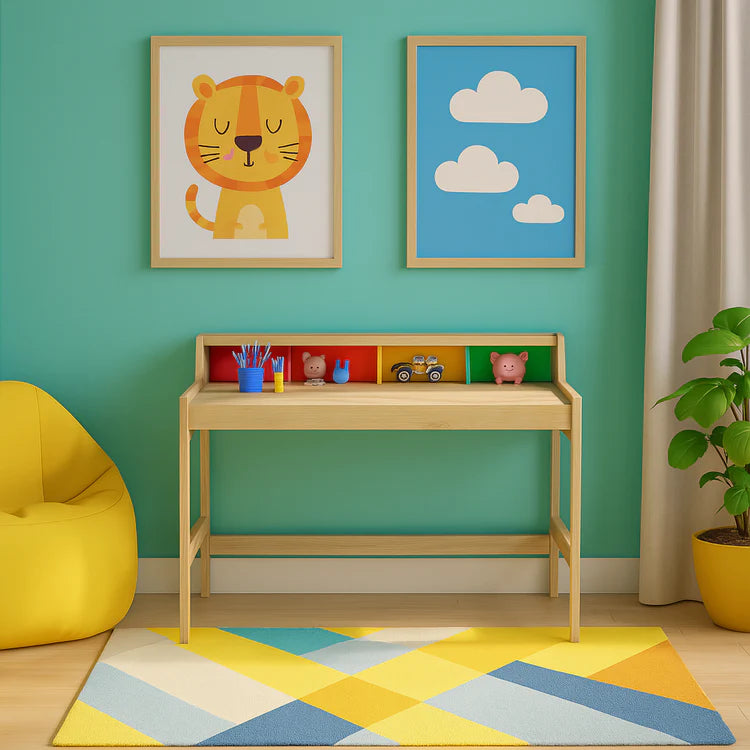 Kids Study Desk in Natural Oak with Organizer Shelf for Kids Bedroom, Nursery & Study Area