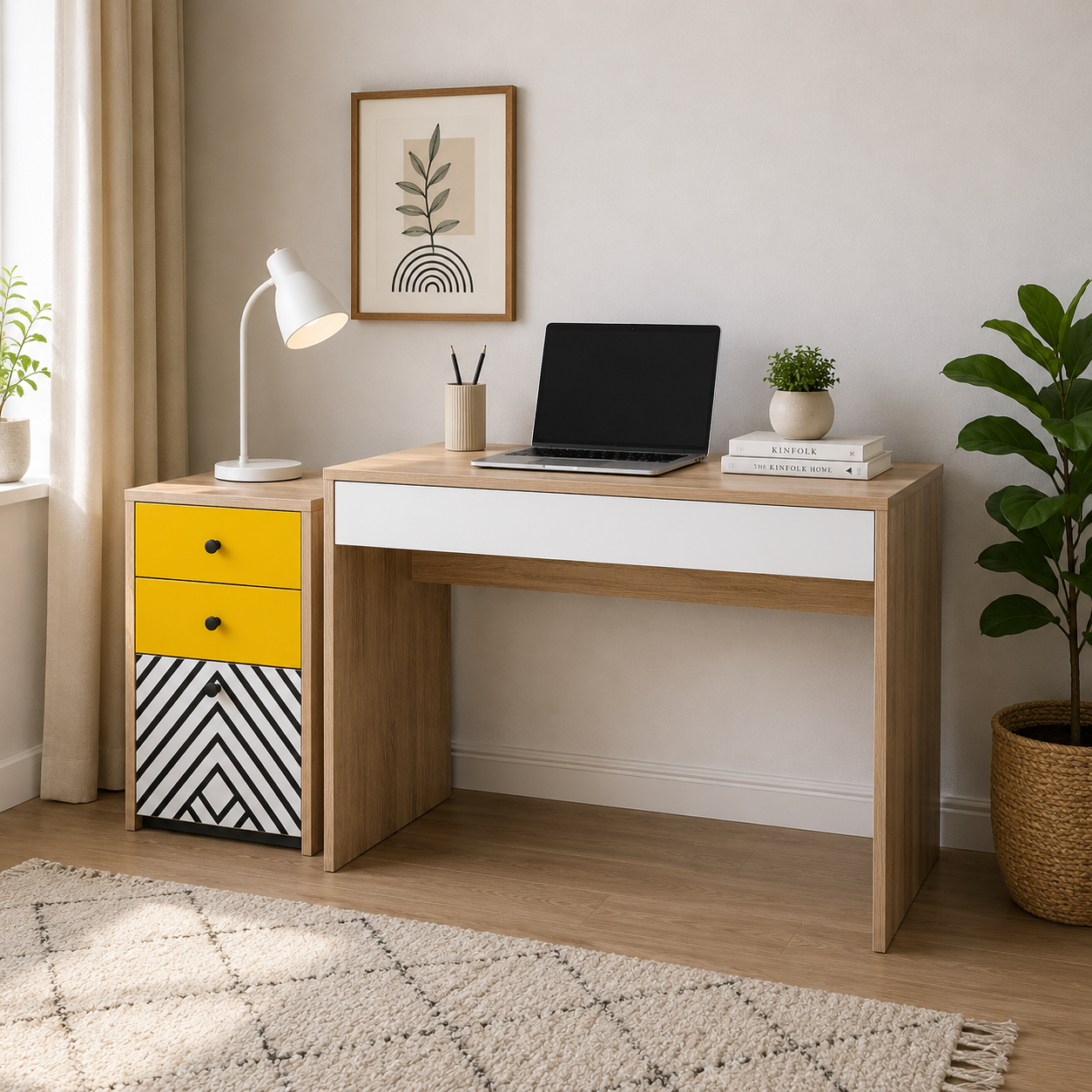 Kids Study Desk with 2 Drawers, Storage Cabinet & Spacious Writing Table for Bedroom, Nursery, Playroom & Study Room