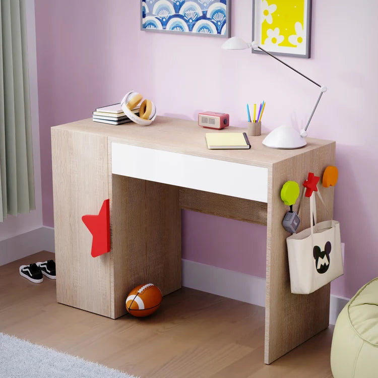Modern Kids Study Desk with Storage Cabinet, Spacious Writing Table, Utility Drawer, Wooden Finish Study Table for Kids & Teen