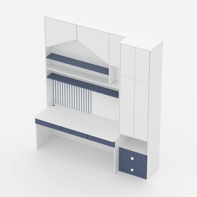 Modern Kids Study Desk with 6-Door Storage Cabinet, Open Bookshelves, Dual Drawers & Spacious Writing Table for Kids & Teen