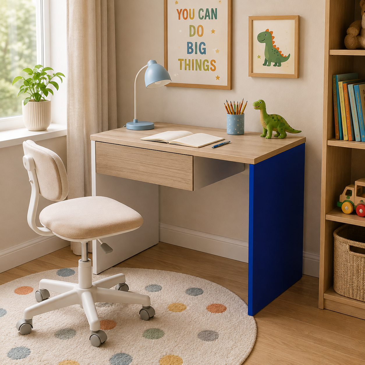 Modern Kids Study Table with Compact Writing Desk, Minimalist Wooden Design & Space Saving Study Desk for Toddler, Kids & Teen